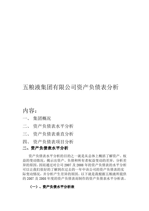 五粮液集团公司资产负债表分析