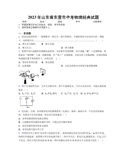 2023年山东省东营市中考物理经典试题及解析