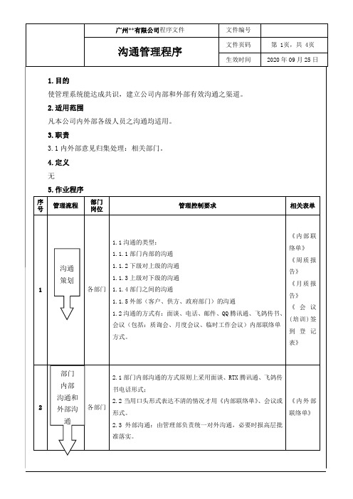 沟通管理程序 模板