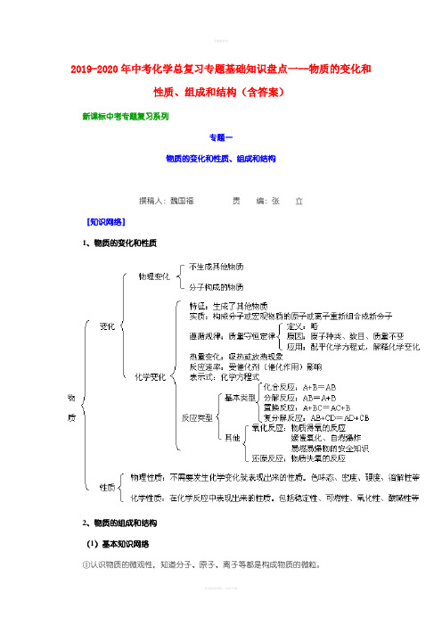 2019-2020年中考化学总复习专题基础知识盘点一--物质的变化和性质、组成和结构(含答案)