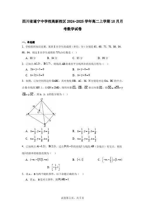 四川省遂宁中学校高新校区2024-2025学年高二上学期10月月考数学试卷