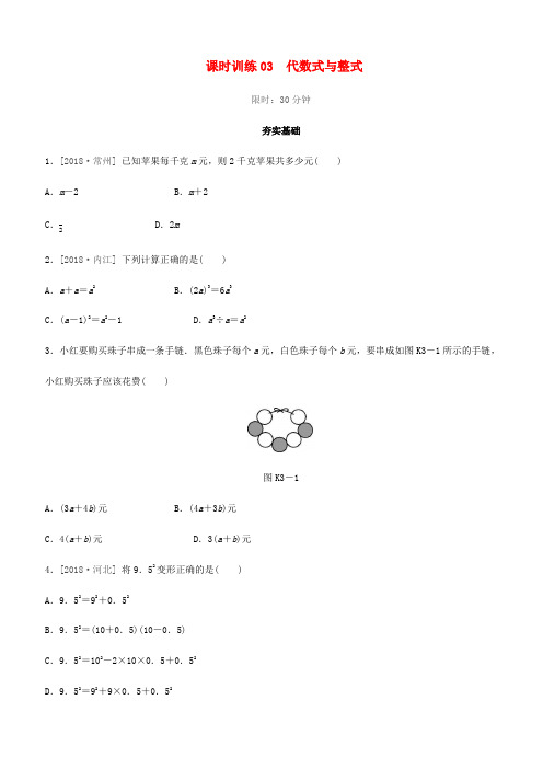 福建省中考数学总复习数与式课时训练03代数式与整式练习
