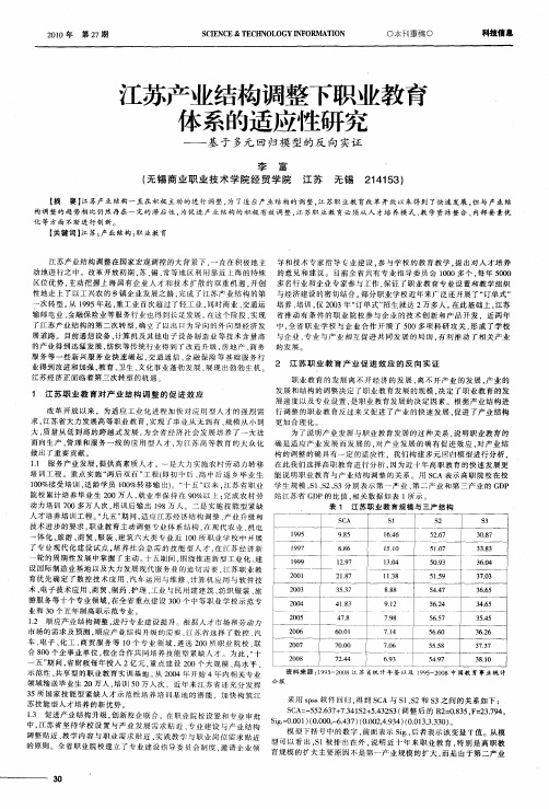 江苏产业结构调整下职业教育体系的适应性研究——基于多元回归模型的反向实证