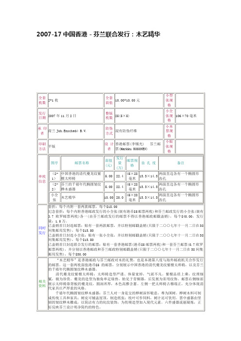 2007-17中国香港－芬兰联合发行：木艺精华