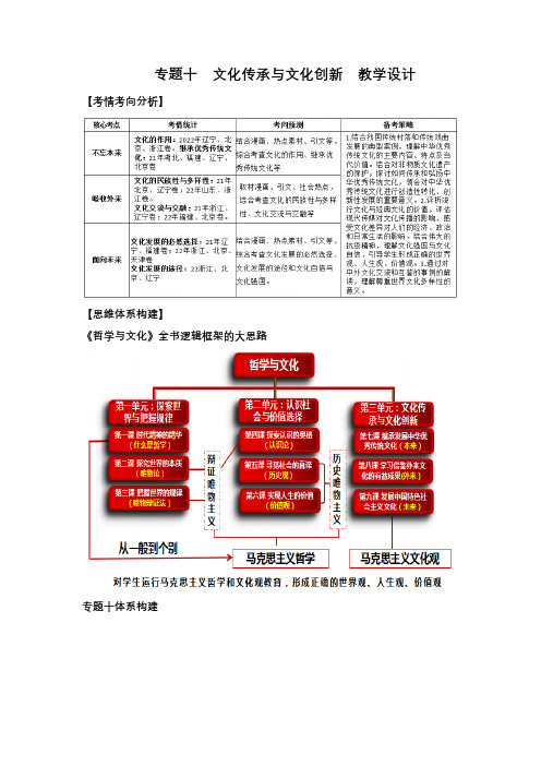 专题十  文化传承与文化创新 (教学设计)-高考政治二轮复习讲练测(新高考专用) (1)