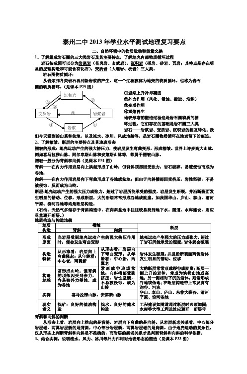 泰州二中2013年学业水平测试地理复习要点