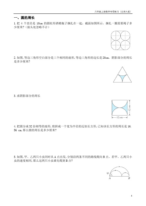 六年级上册数学专项练习题北师大版(难)