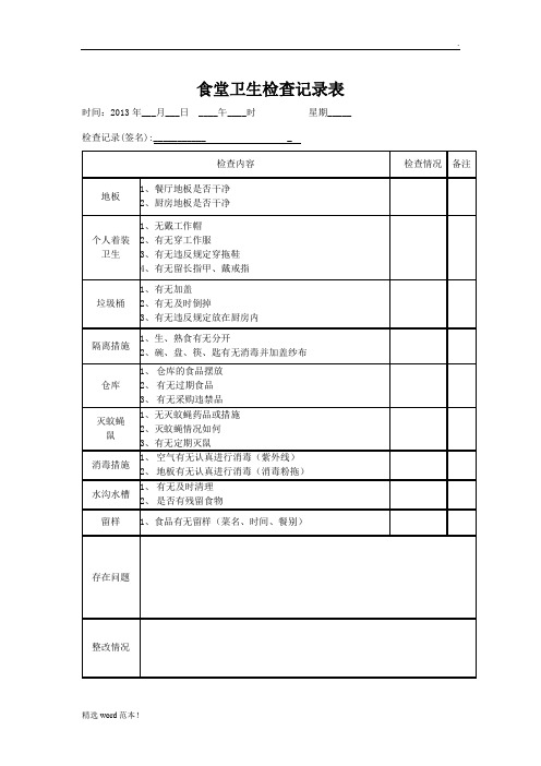 幼儿园食堂卫生检查记录表