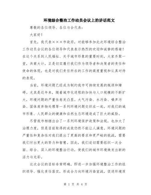 环境综合整治工作动员会议上的讲话范文