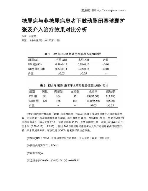 糖尿病与非糖尿病患者下肢动脉闭塞球囊扩张及介入治疗效果对比分析