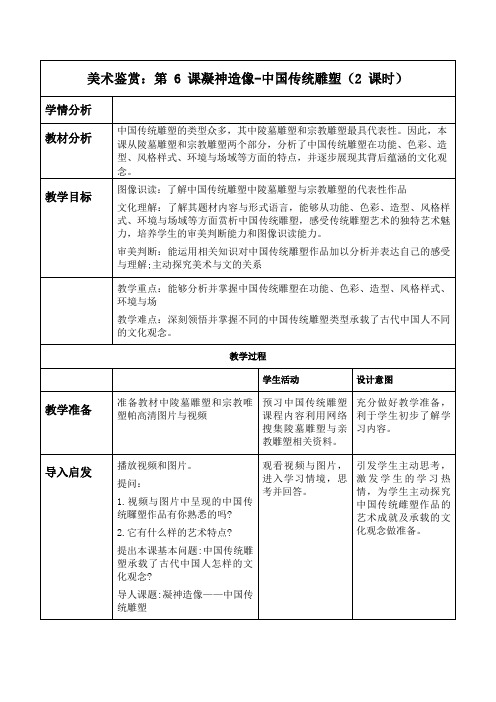 第6课 凝神造像——中国传统雕塑 教案 人教版