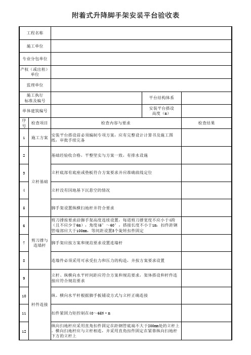 附着式升降脚手架安装平台验收表