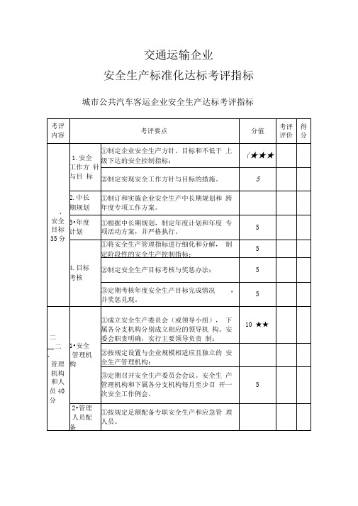 城市公共汽车客运企业安全生产达标考评指标