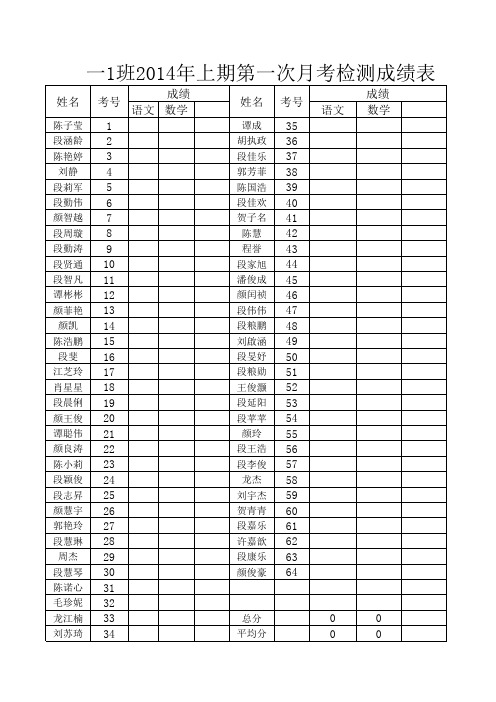 五年级 上第一次 考成绩册 空 