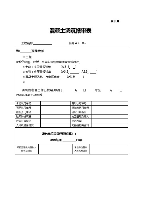 监理混凝土浇筑报审表 2工程施工组织设计技术交底模板安全实施监理方案