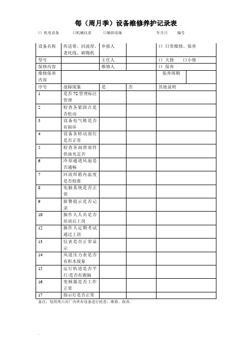 设备维修保养记录表