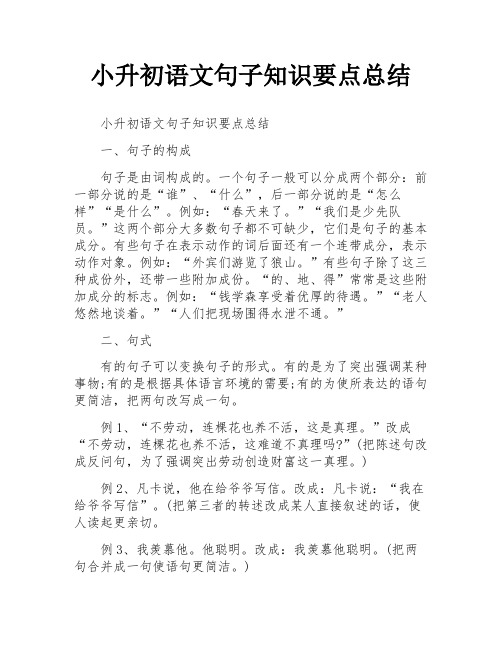 小升初语文句子知识要点总结