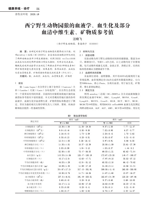 西宁野生动物园狼的血液学、血生化及部分血清中维生素、矿物质参考值