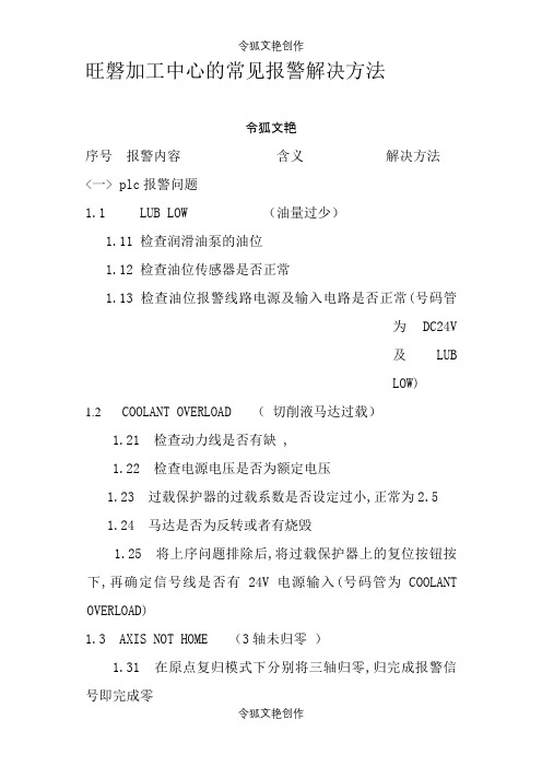 加工中心常见报警及解决方法之令狐文艳创作