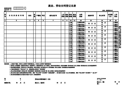 就业、劳动合同登记名册 6号表