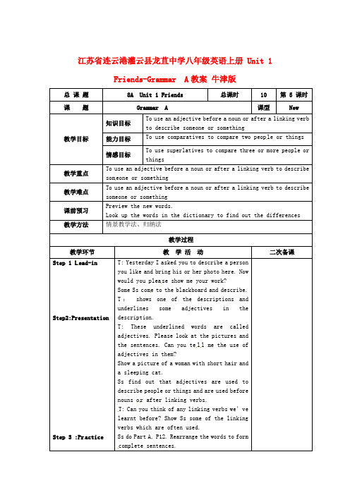 江苏省连云港灌云县龙苴中学八年级英语上册 Unit 1 Friends-Grammar  A教案 牛津版