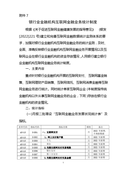 银行业金融机构互联网金融业务统计制度