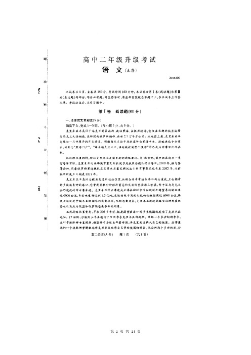 河南省濮阳市2013-2014学年高二下学期升级考试语文试题(A卷)(扫描版)