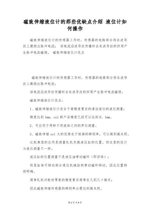 磁致伸缩液位计的那些优缺点介绍 液位计如何操作