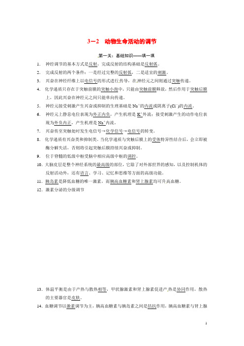 高考生物二轮复习 高效滚动冲击系列训练 第二篇 保分专题 32动物生命活动的调节