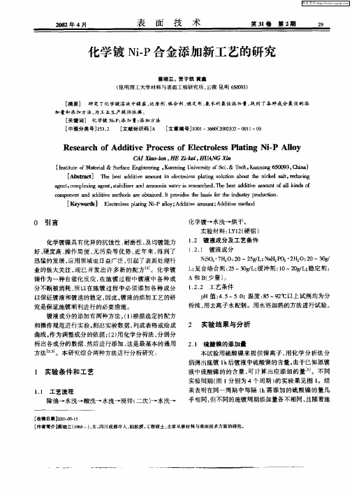 化学镀Ni—P合金添加新工艺的研究