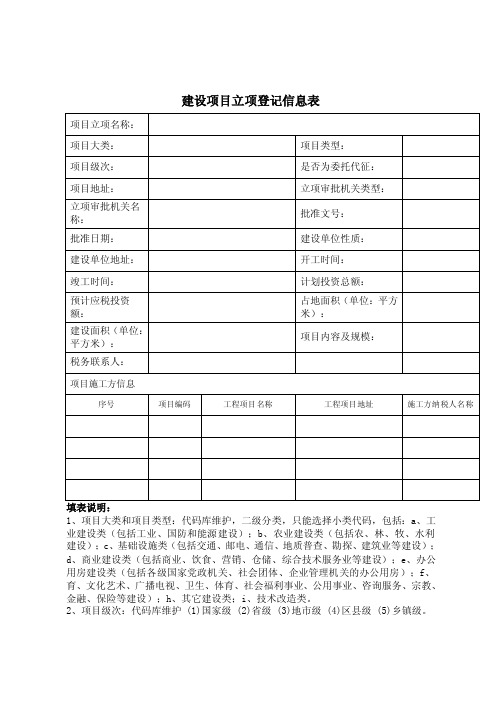 建设项目立项登记信息表