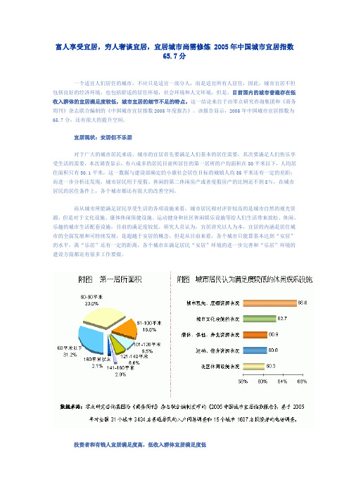 2005年中国城市宜居指数