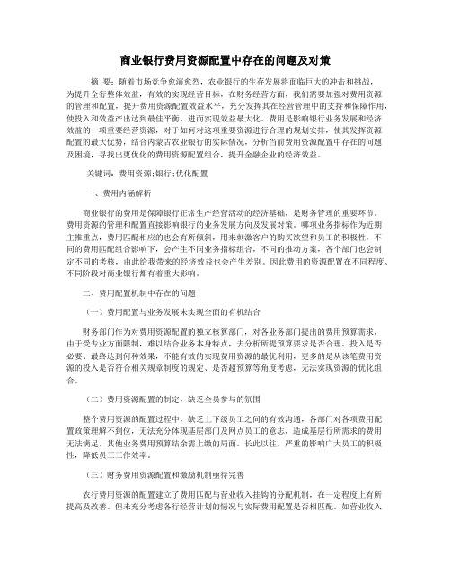 商业银行费用资源配置中存在的问题及对策