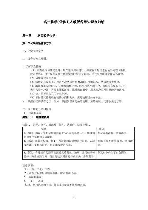 人教版高一化学(必修1)人教版各章知识点归纳