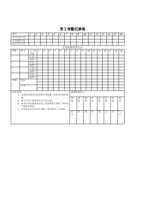 入职员工考勤记录表