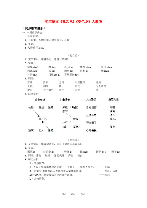 九年级语文《孔乙己》《变色龙》人教版知识精讲