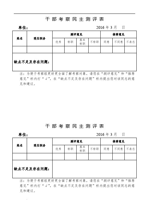 干部考察民主测评表