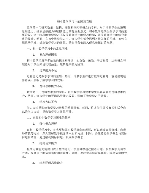 初中数学学习中的困难克服(含学习方法技巧、例题示范教学方法)