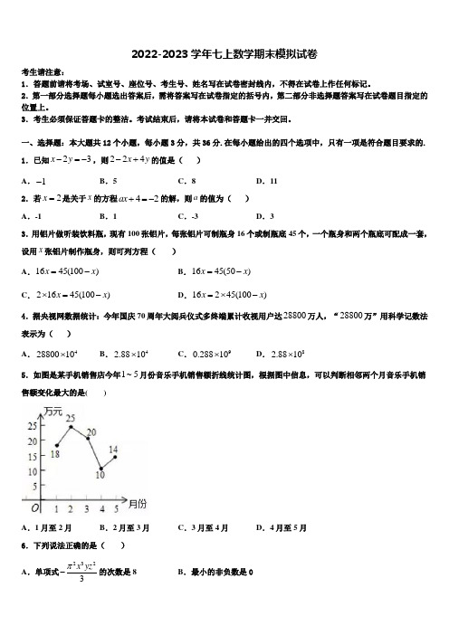 2023届广东省深圳市南山外国语学校数学七上期末监测试题含解析