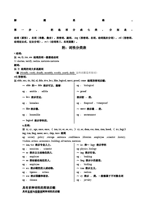 新六级选词填空做题技巧附词性归纳表