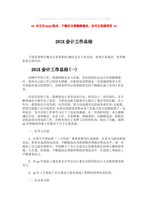 【2018最新】201X会计工作总结-实用word文档 (6页)