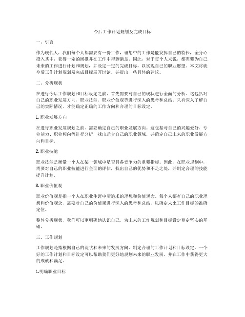 今后工作计划规划及完成目标