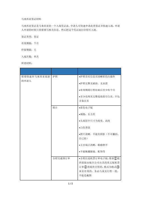 马来西亚entri签证材料