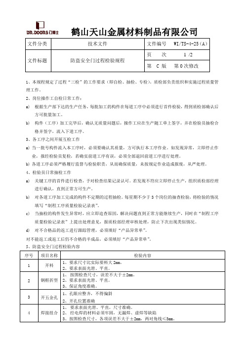 25、防盗安全门过程检验规程