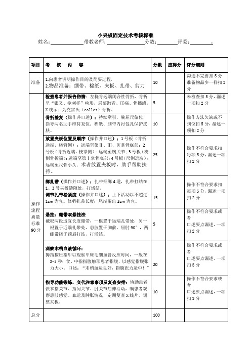 夹板固定操作考核标准