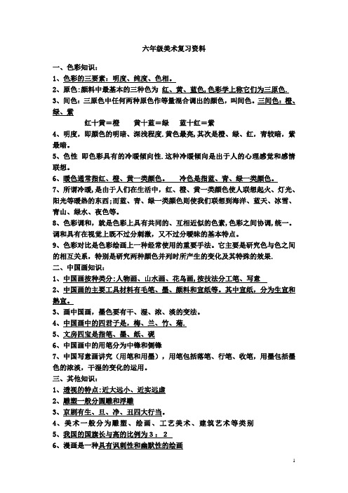 小学六年级上册美术复习资料