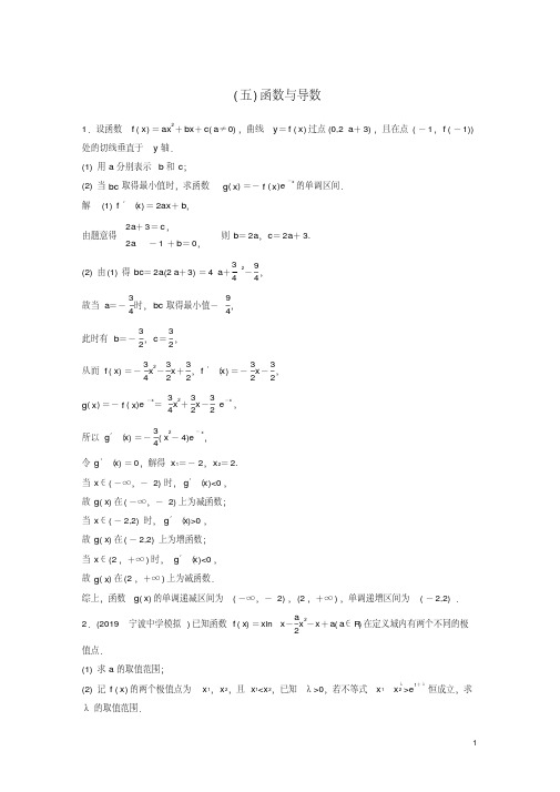 (浙江专用)2020版高考数学三轮冲刺抢分练压轴大题突破练(五)函数与导数