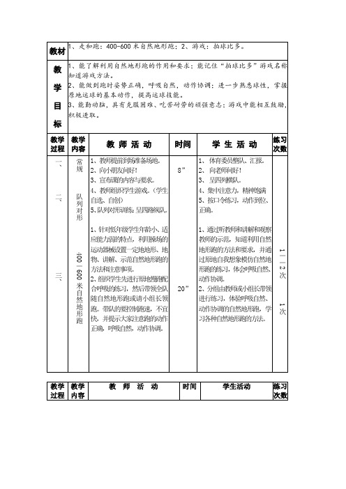 二年级体育教案自然地形跑