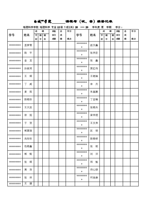 XX学院课程考(试、查)绩登记表【模板】