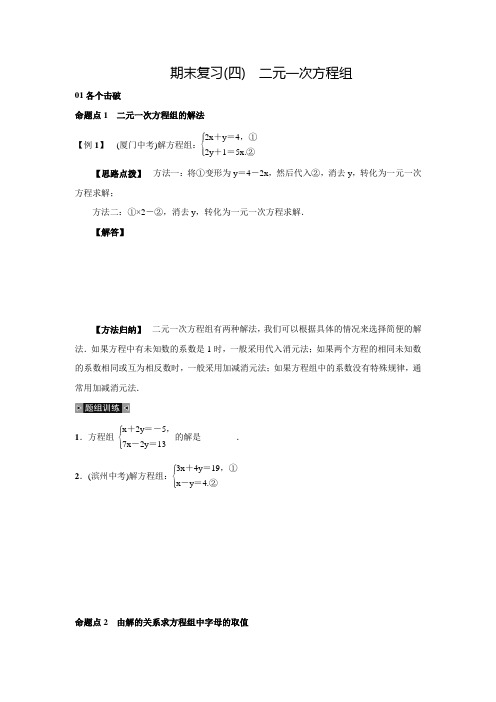 人教版七年级数学下册名校课堂期末复习(四)二元一次方程组(含答案)